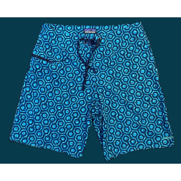 Patagonia Mens Swim Board Shorts Blue Geometric Size 30 - Picture 1 of 7